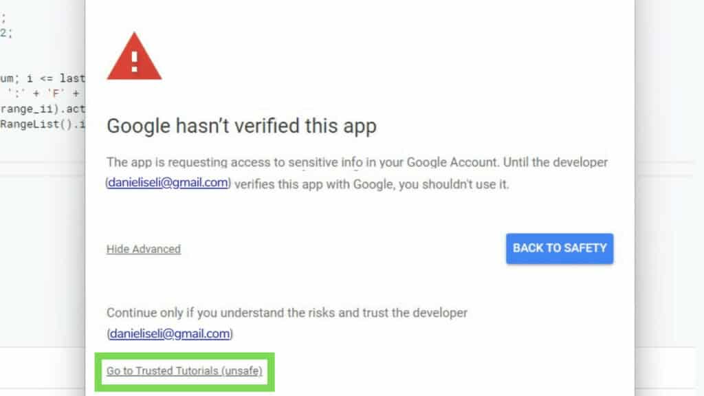 An incident window when Google sends a warning prior to verification as an extra safety measure