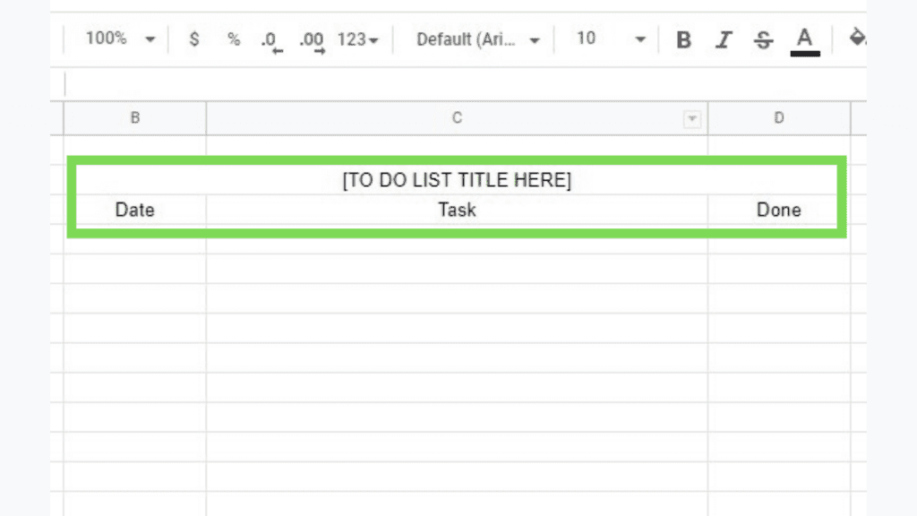 Headers for the to do list in Google Sheets