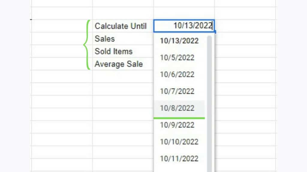 Selecting a different date from the range for the calculations required
