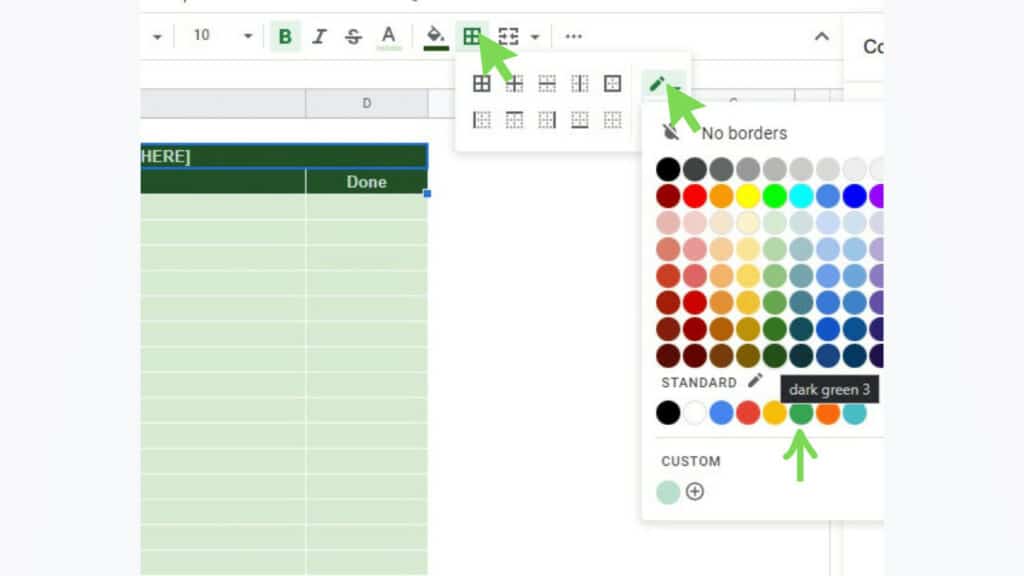 The color palette for the border line colors of the header rows