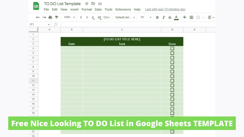The free template of a nice looking To Do list in Google Sheets
