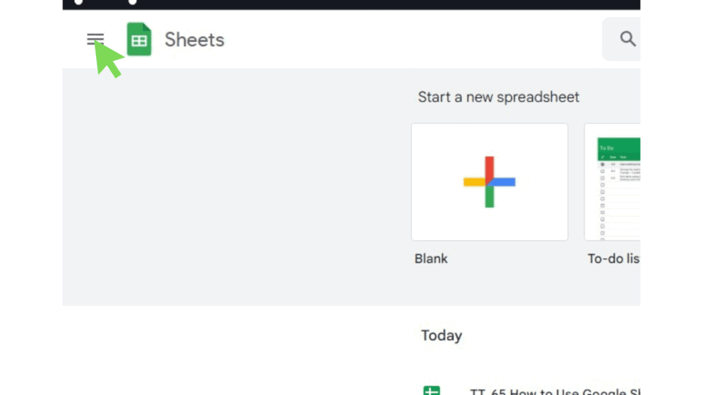 The homepage of Google Sheets