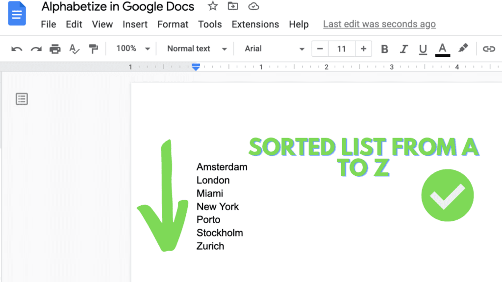 Alphabetized List in Google Docs
