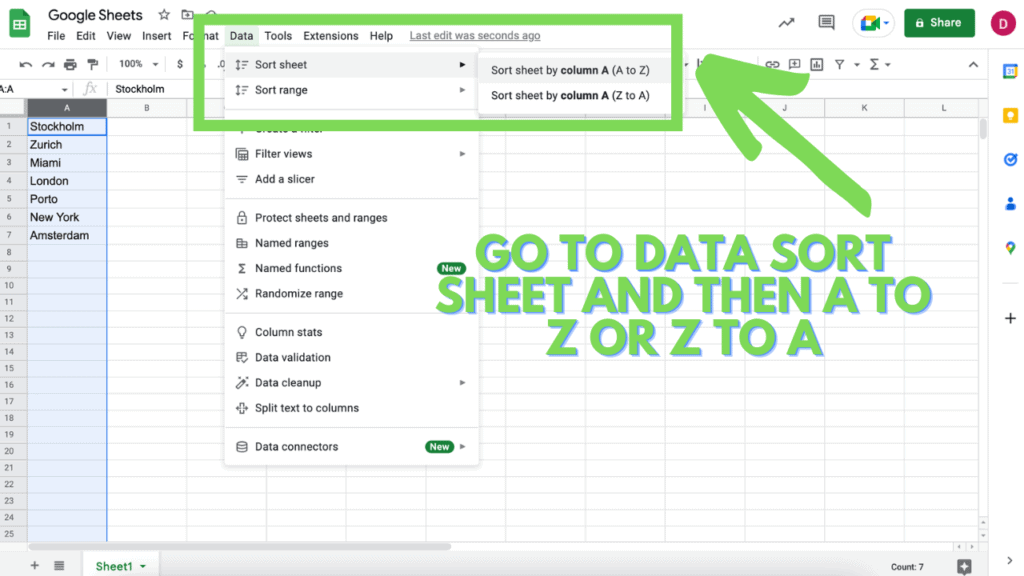 Copy List into Google Sheets and Sort sheet from A to Z or from Z to A