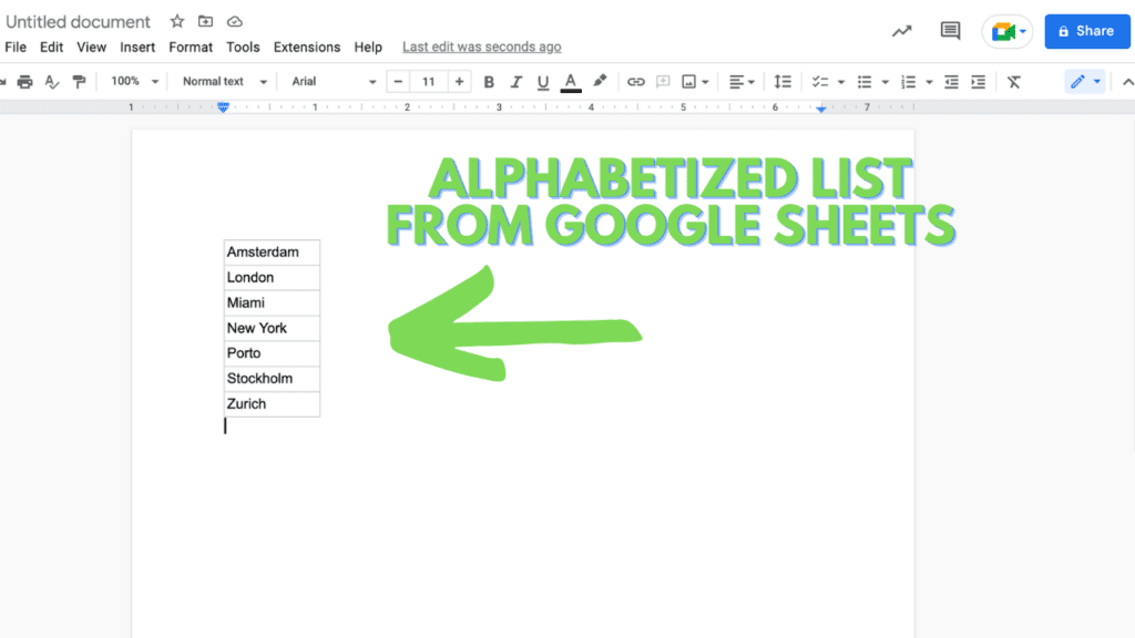 Ordered list pasted from Google Sheets