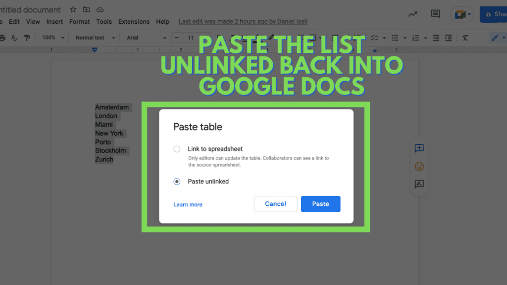 Paste Ordered Copy of Google Sheets back into Google Docs