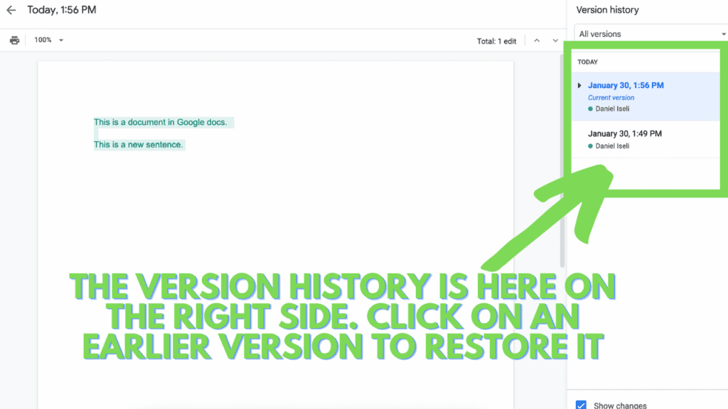 Use the version history to restore an earlier version of your document